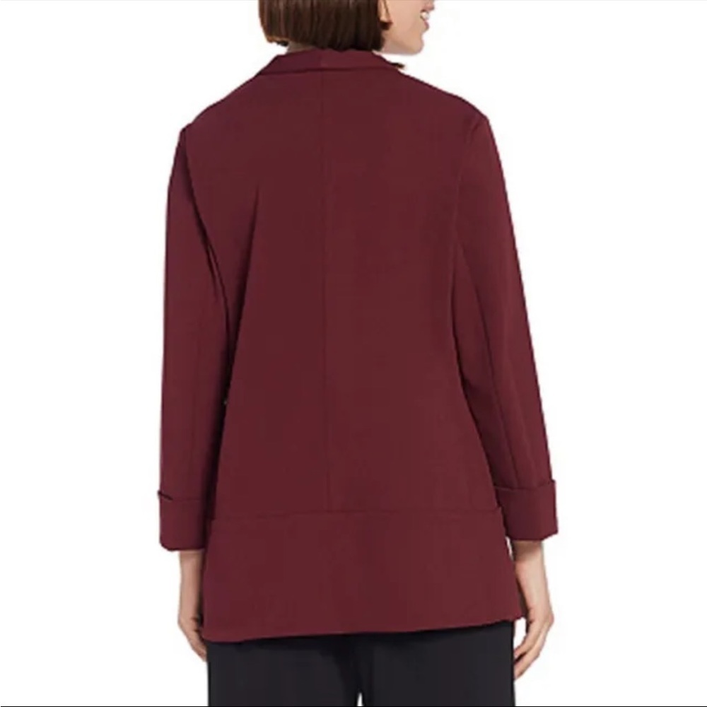 𝅺red/bordeaux NWOT H by Halston Knit Crepe 3/4 Sleeve Open Front Blazer Size 12 - Picture 2 of 5